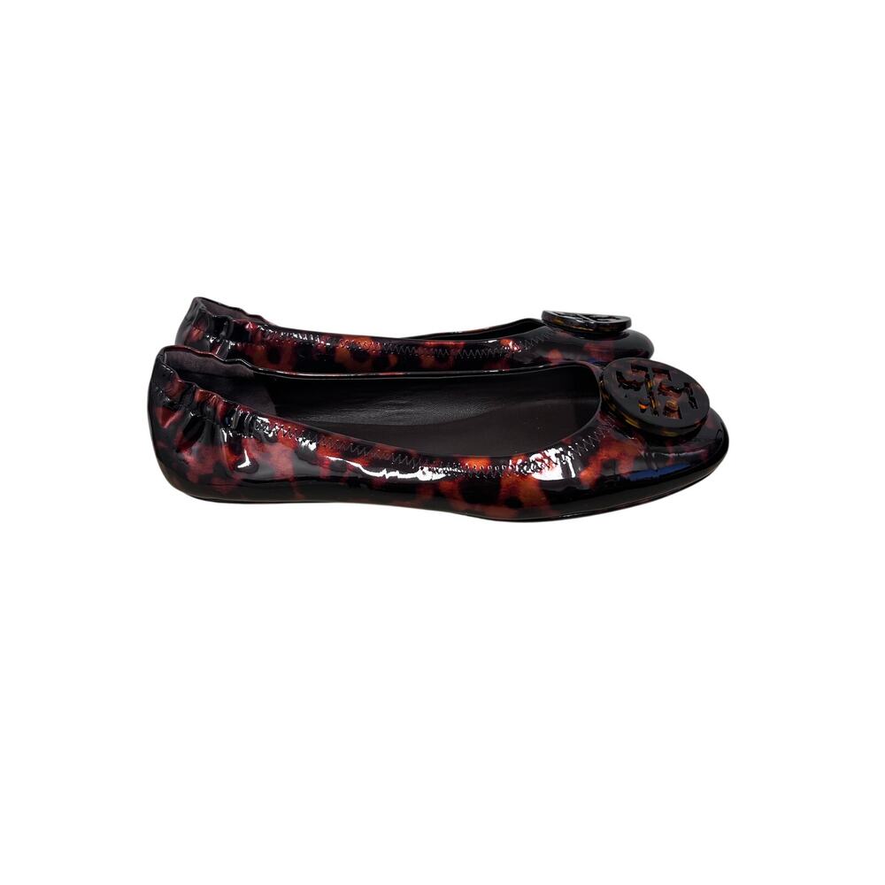 Tory Burch Minnie Ballet Flats Women’s 8.5 Tortoise Patent Logo Slip-On - Picture 9 of 11